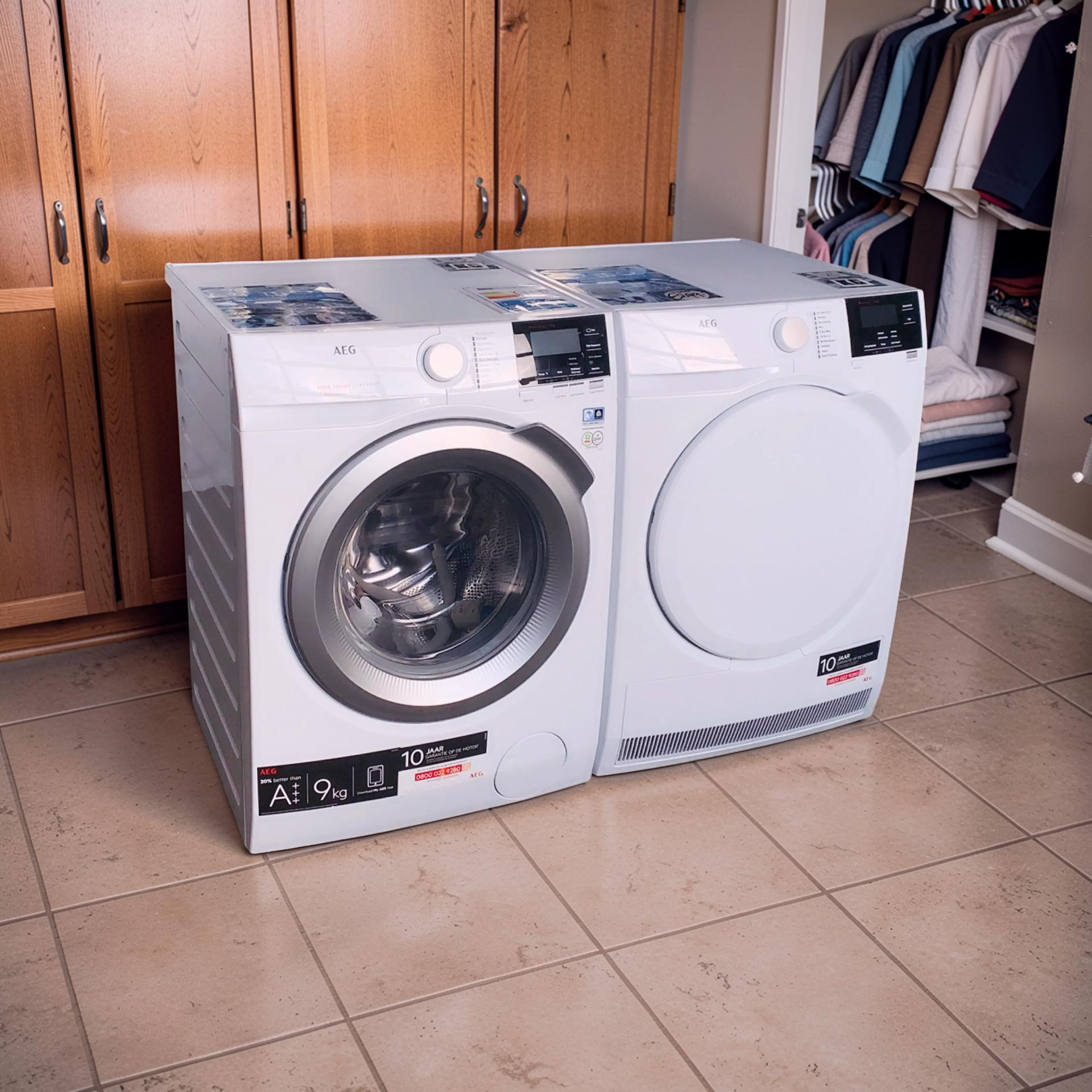 Voordeelset AEG 6000SERIES Wasmachine 9kg + Condensdroger 8kg €548,-